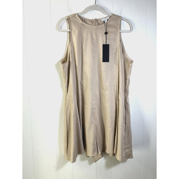 Gianni Bini Pants - Gianni Bini Linen Blend Samie Romper Crew Neck Pockets Tan Stretch Large New